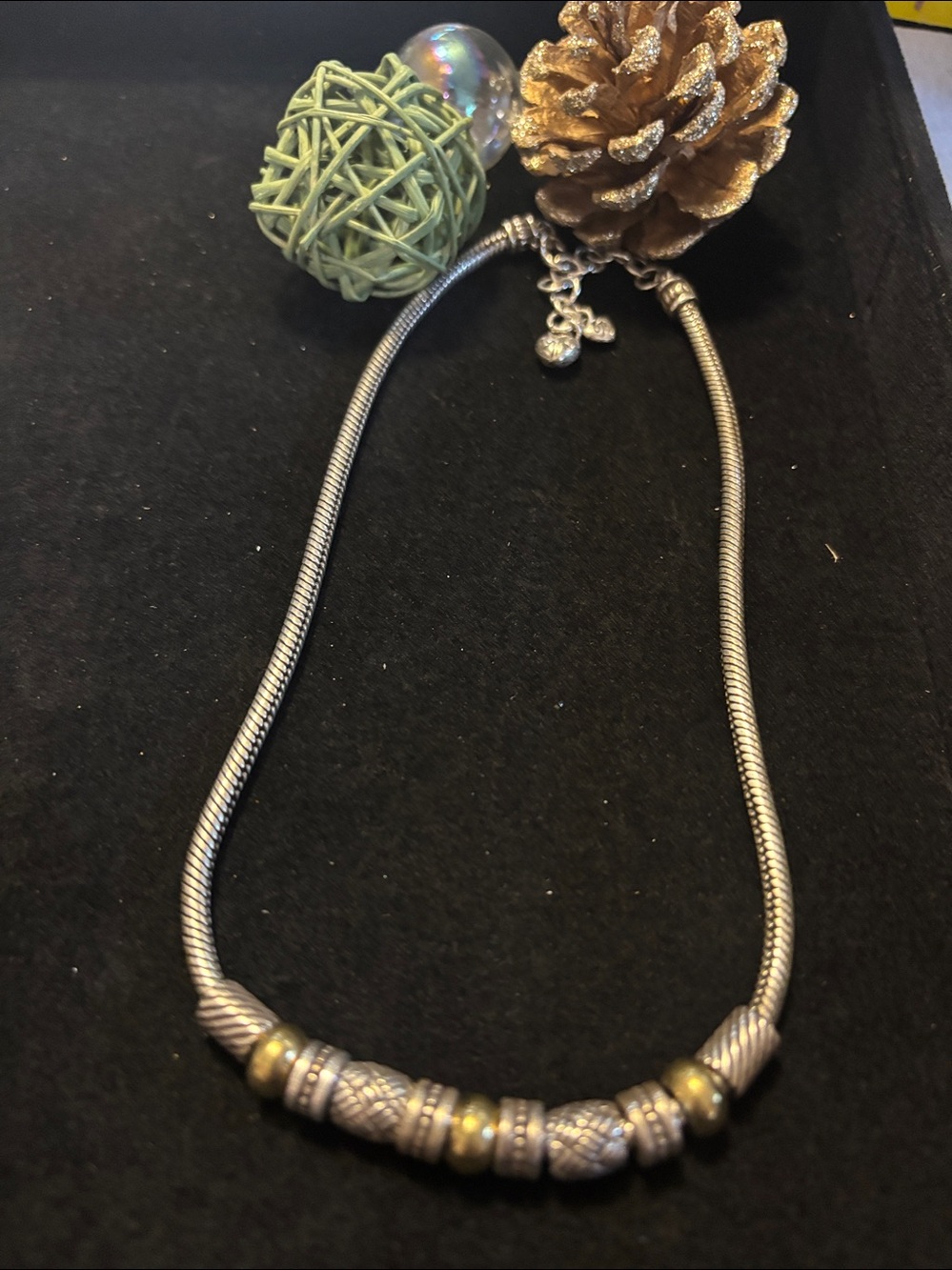 Sterling Look Silver Snake Chain Necklace with Accent Beads - Women Jewelry